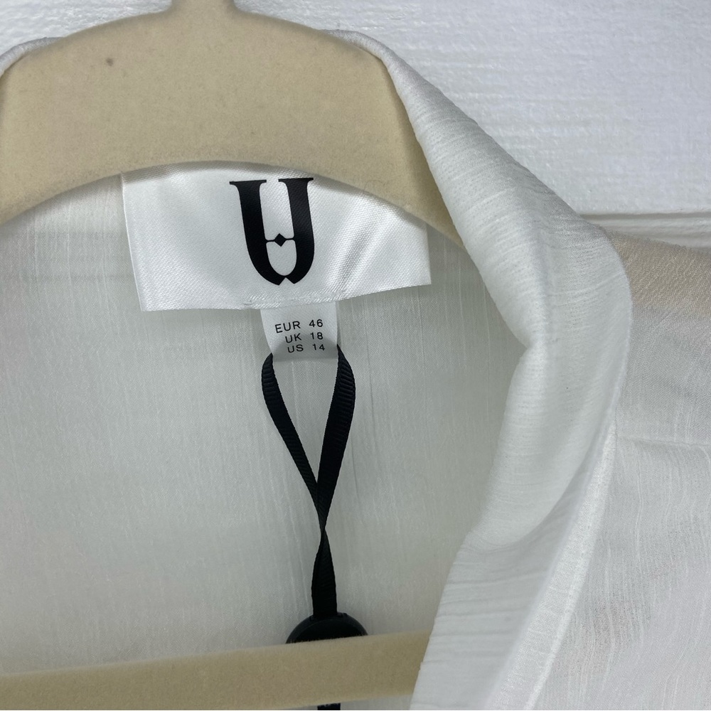 Forever Unique Organza Ruffle Trim Button Down Tie Blouse In White Size 14 - Picture 15 of 15